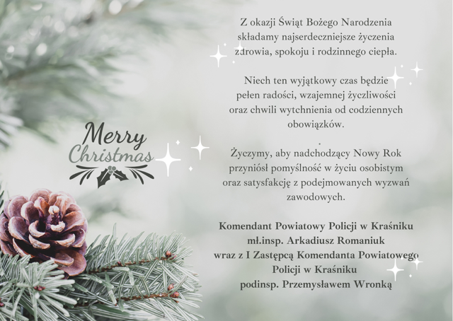 życzenia świąteczne Komendanta Powiatowego Policji w Kraśniku