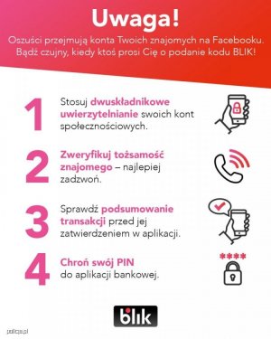 Zdjęcie przedstawia grafikę informującą jak bronić się przed oszustwem na BLIK-A.