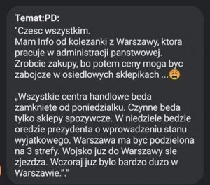 Zdjęcie przedstawia grafikę, która przedstawia wiadomość z fałszywymi informacjami.