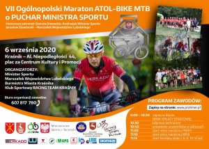 Zdjęcie przedstawia grafikę o Ogólnopolskim Maratonie Atol-Bike MTB.