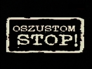 Zdjęcie przedstawia grafikę z napisem &quot;Oszustom STOP&quot;.