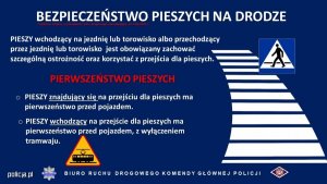 Zdjęcie przedstawia grafikę z zasadami bezpieczeństwa na drodze