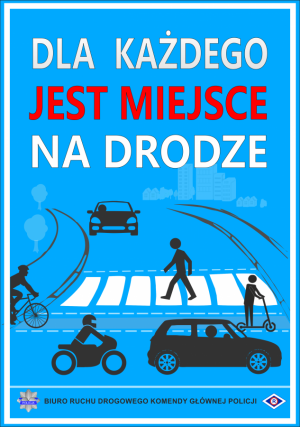 Zdjęcie przedstawia plakat akcji z napisem &amp;quot;Dla każdego jest miejsce na drodze&amp;quot; w tle uczestnicy ruchu drogowego