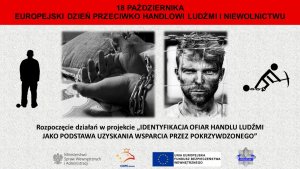 Zdjęcie przedstawia plakat przeciwko handlowi ludźmi