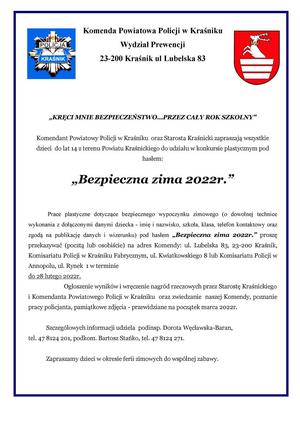 Bezpieczna zima -plakat konkursu