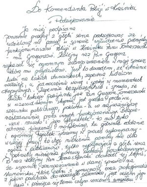 podziękowanie dla policjanta