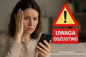 kobieta patrzy na telefon z przerażeniem zdjęcie poglądowe wygenerowane przez sztuczna inteligencje