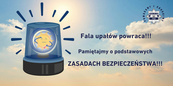 napis fala upałów powraca na tle słonecznego nieba