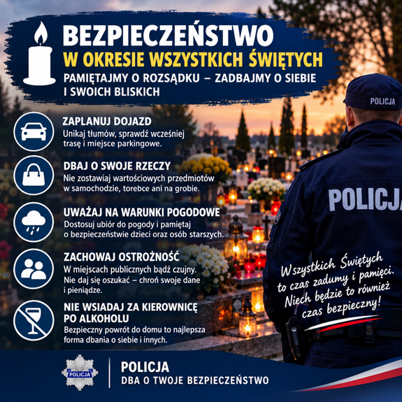 grafika opisująca zasady bezpieczeństwa w okresie Wszystkich Świąt