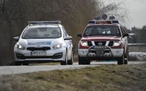 Zdjęcie patrolu i straży pożarnej koło zalewu